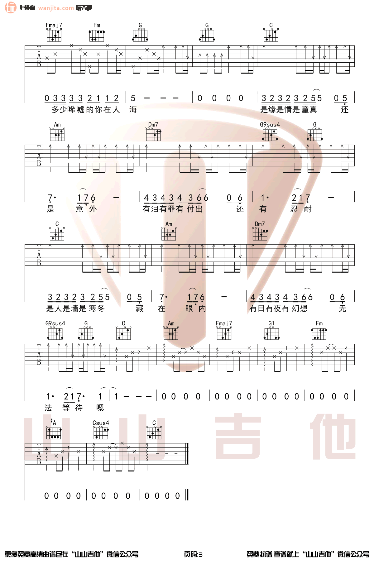 《情人》吉他谱_C调原版六线谱_Beyond1