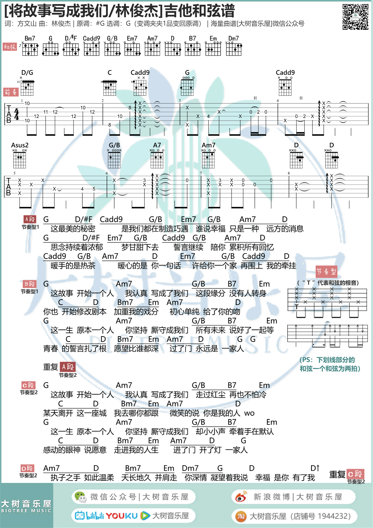 将故事写成我们吉他谱_林俊杰_G调_弹唱教学视频1