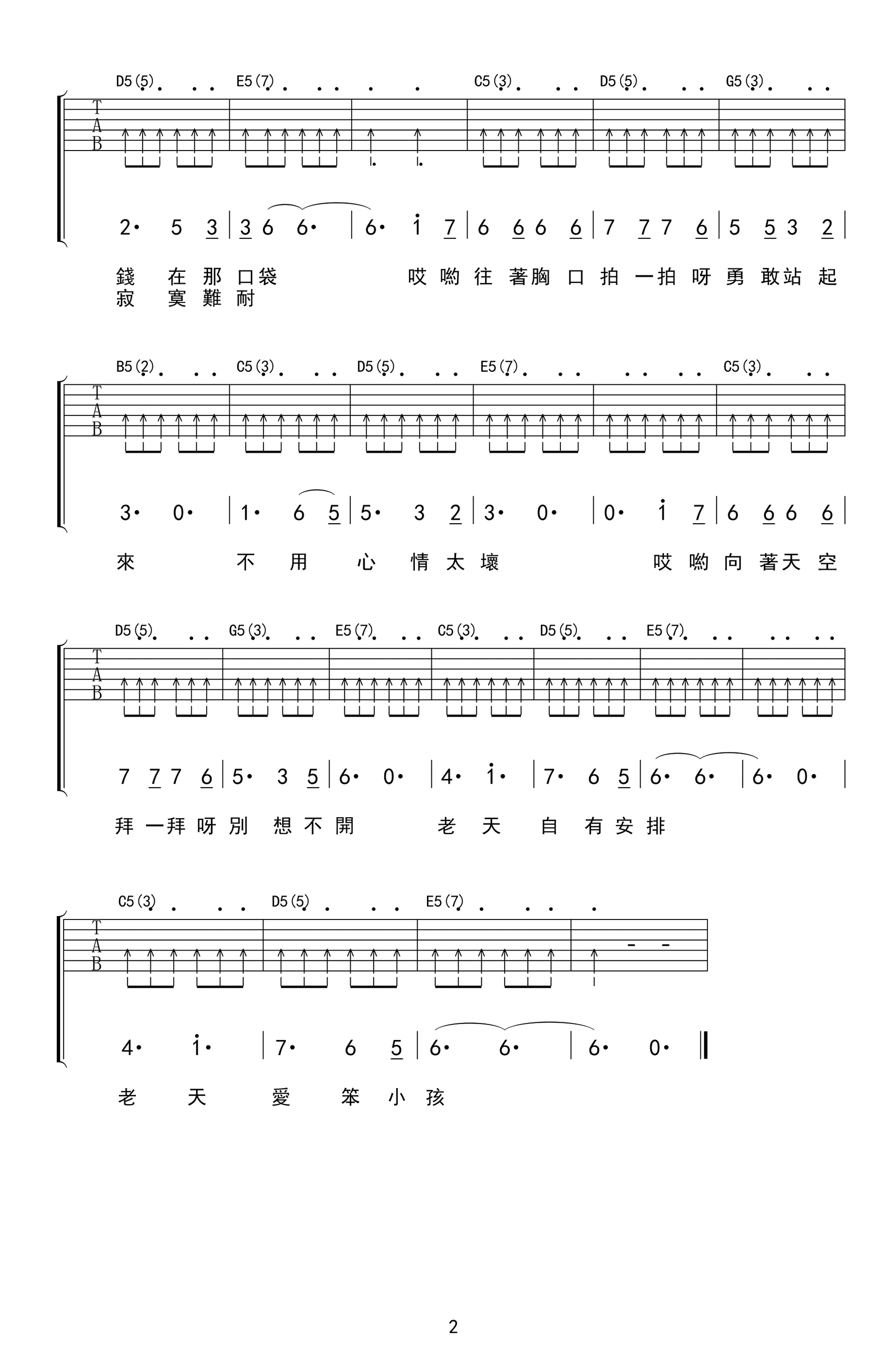 还是笨小孩吉他谱_刘德华/易烊千玺_G调_弹唱六线谱2