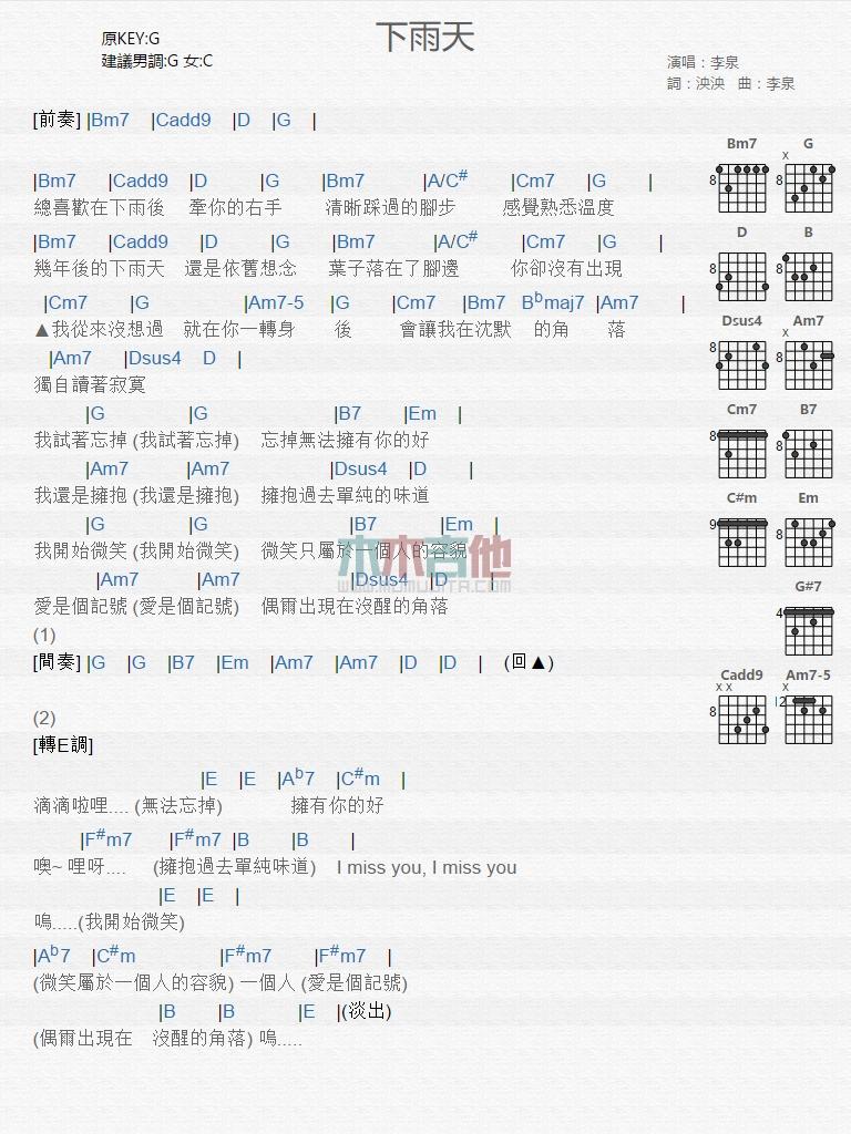 下雨天_吉他谱_李泉1