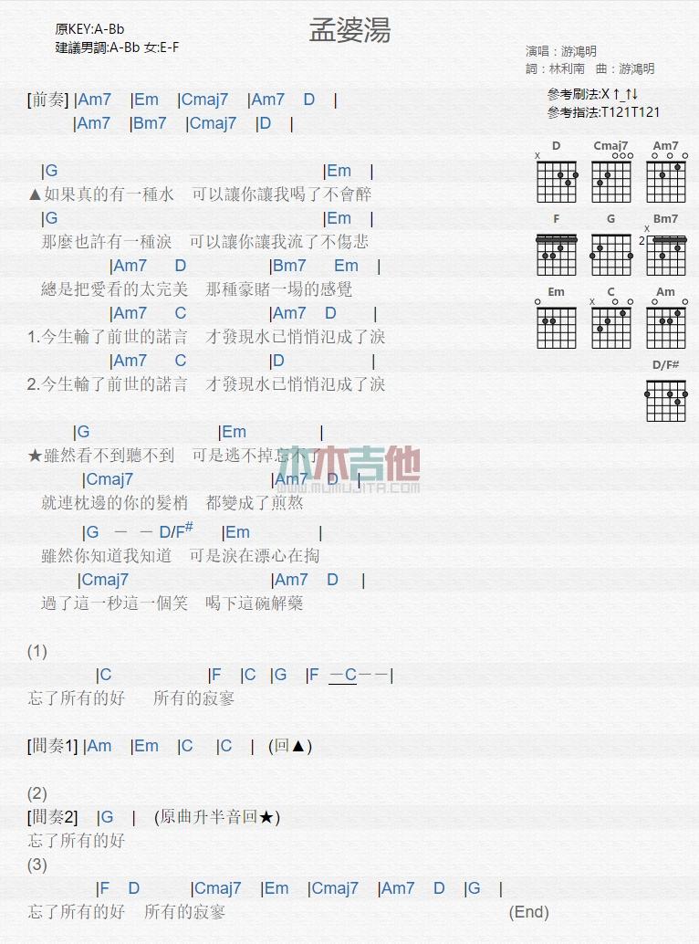 孟婆汤_吉他谱_游鸿明1
