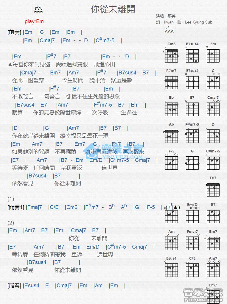 你从未离开吉他谱 Em调版 那英1