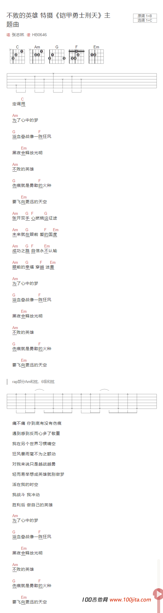不败的英雄吉他谱《铠甲勇士刑天》吉他谱1