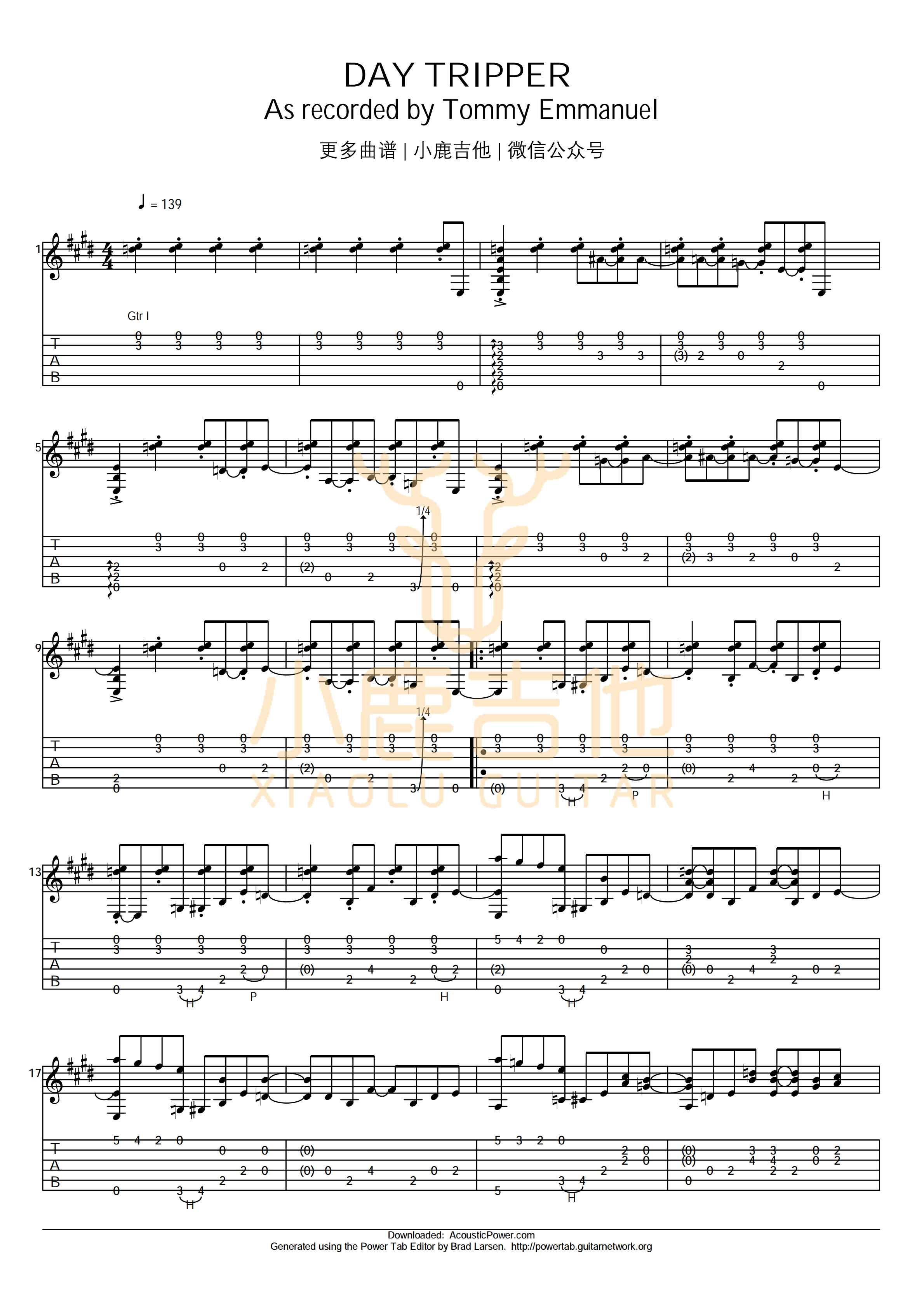 Day Tripper-Tommy Emmanuel指弹吉他谱_小鹿吉他1
