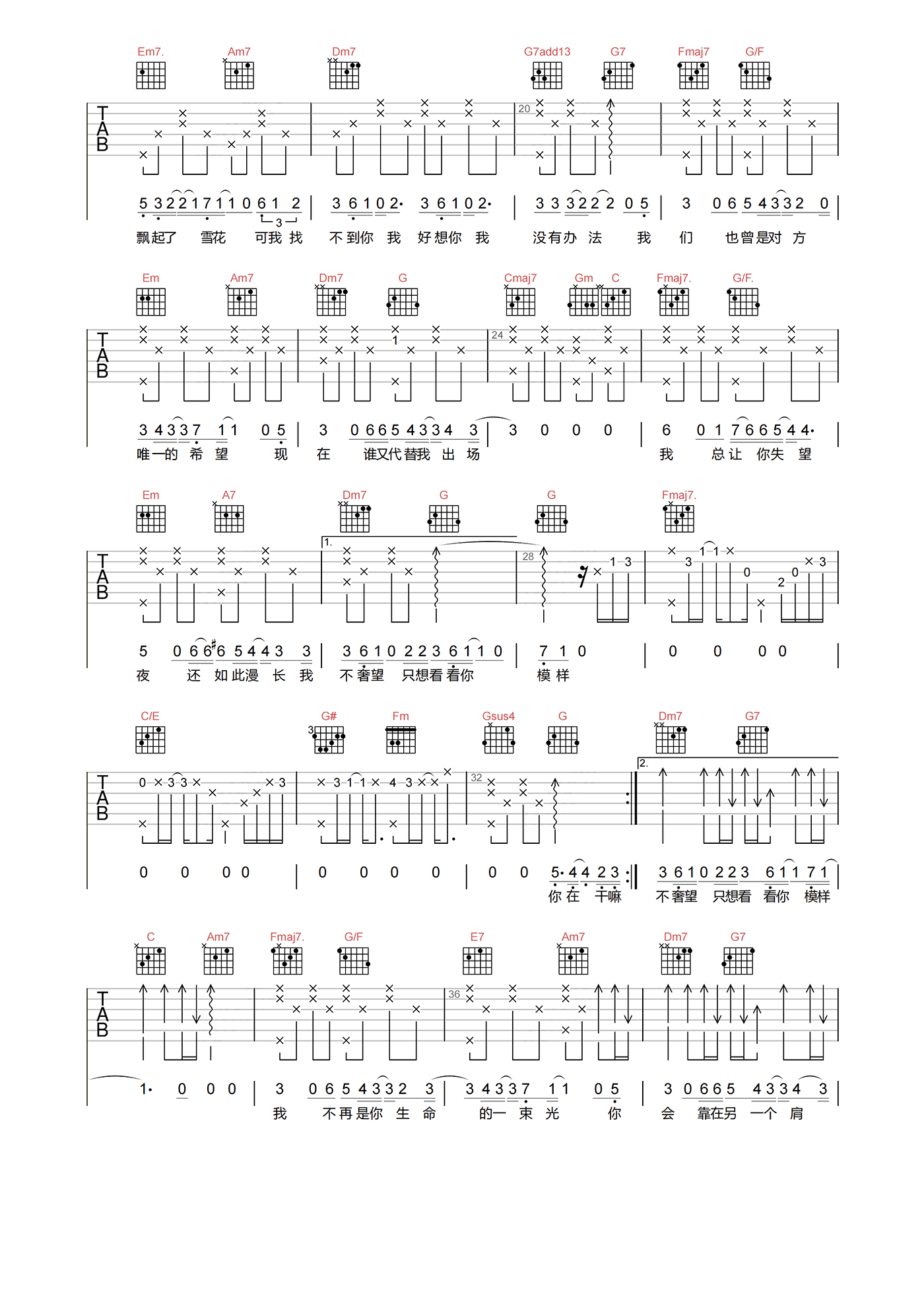 王靖雯《说说话》吉他谱-C调原版弹唱吉他谱1