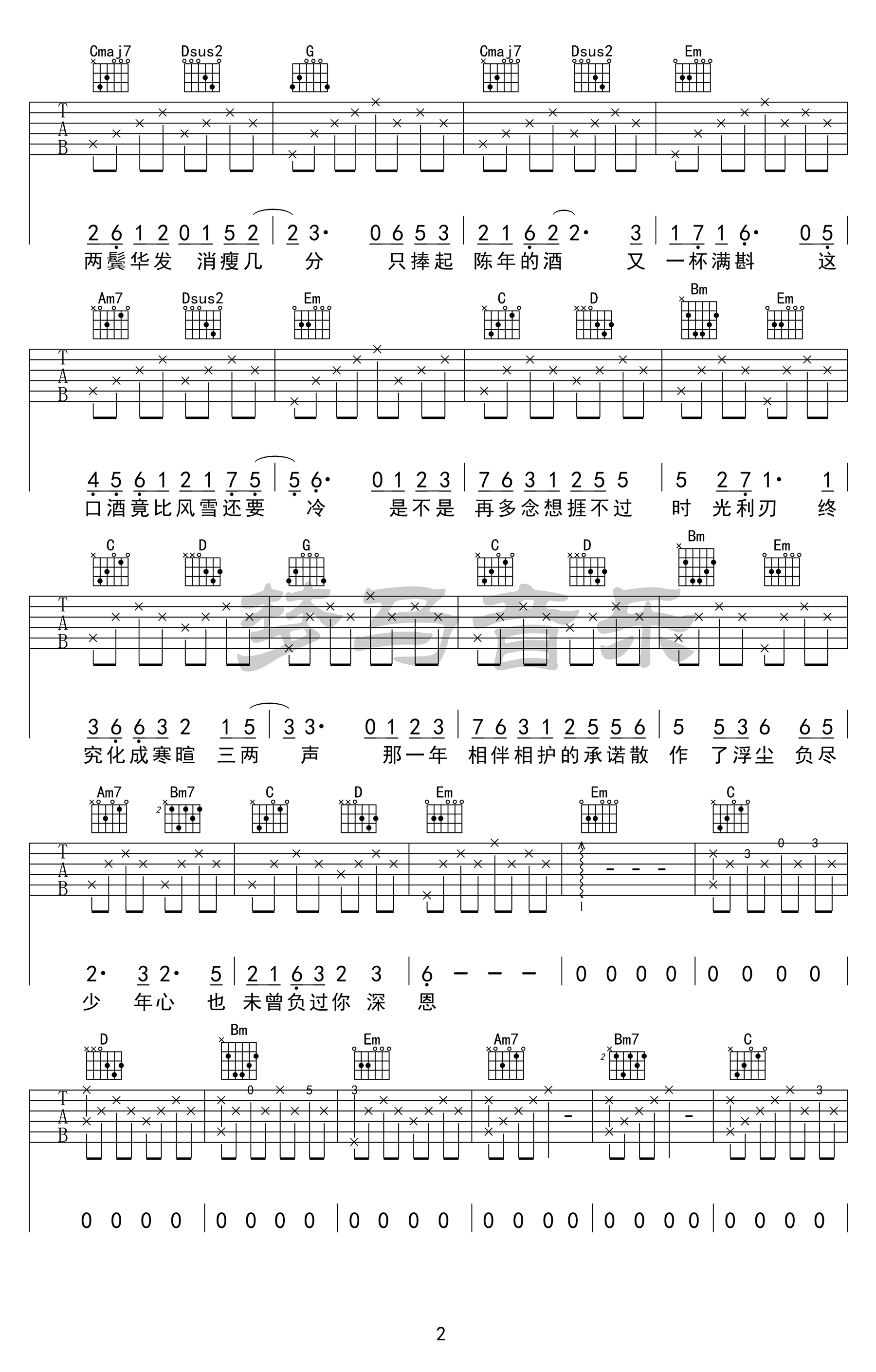 如寄吉他谱-萧忆情-《如寄》G调原版弹唱六线谱-高清图片谱1