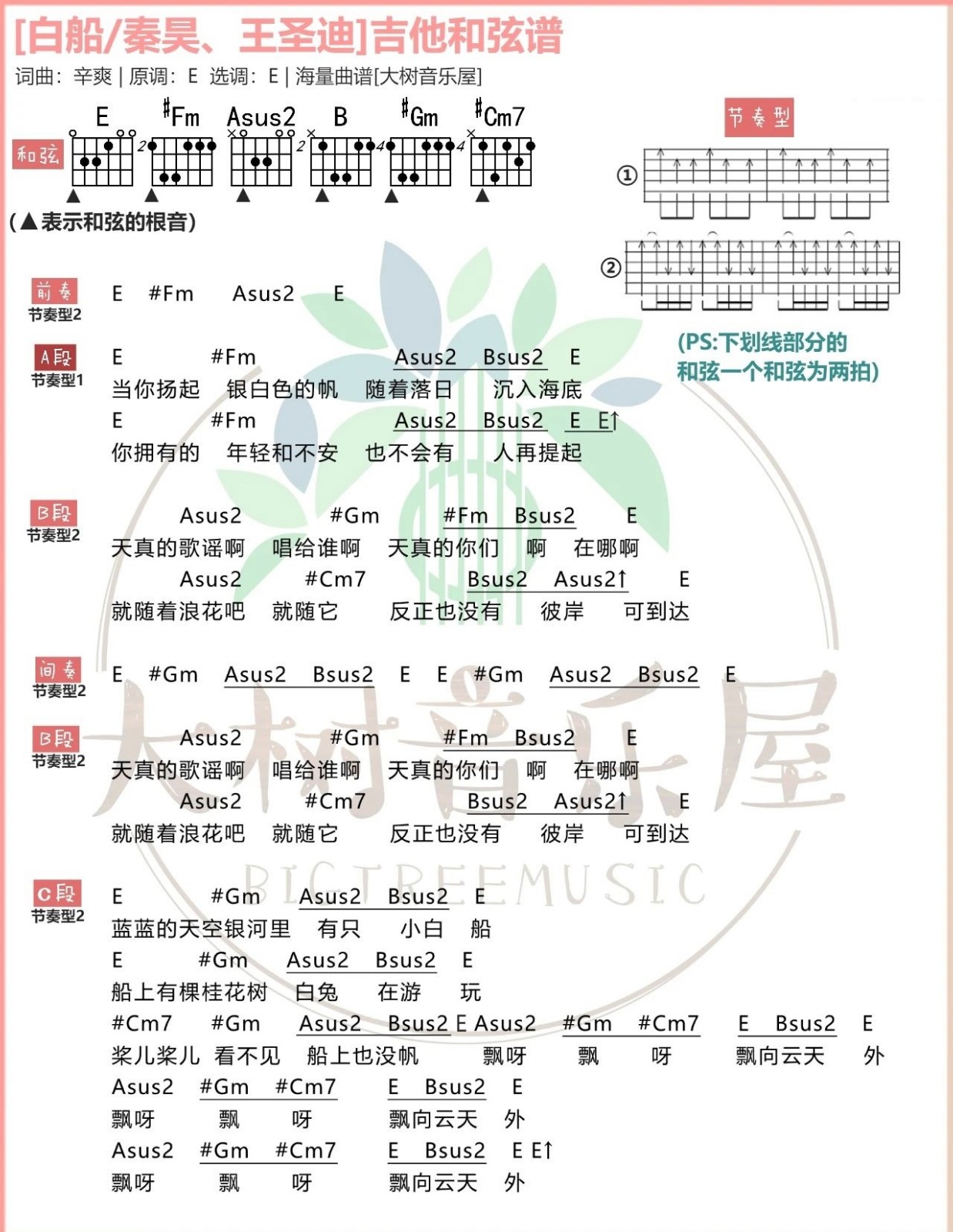 小白船吉他谱_秦昊/王圣迪_《白船》E调弹唱谱1