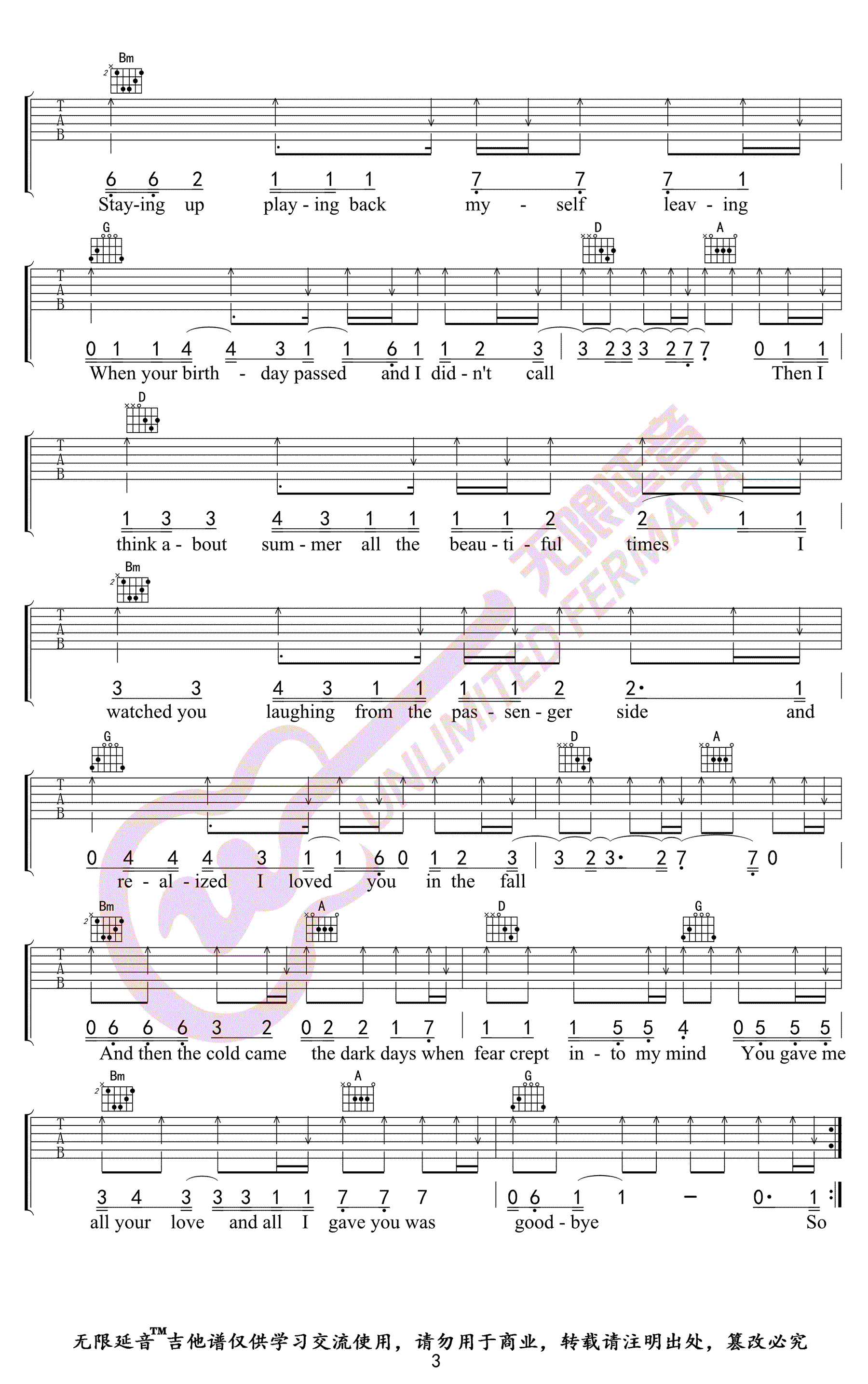 Back To December吉他谱_Taylor Swift_弹唱六线谱3