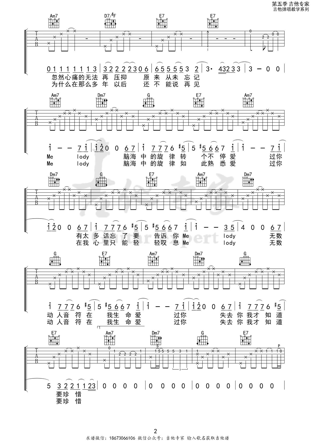Melody吉他谱_陶喆_C调版吉他弹唱六线谱2
