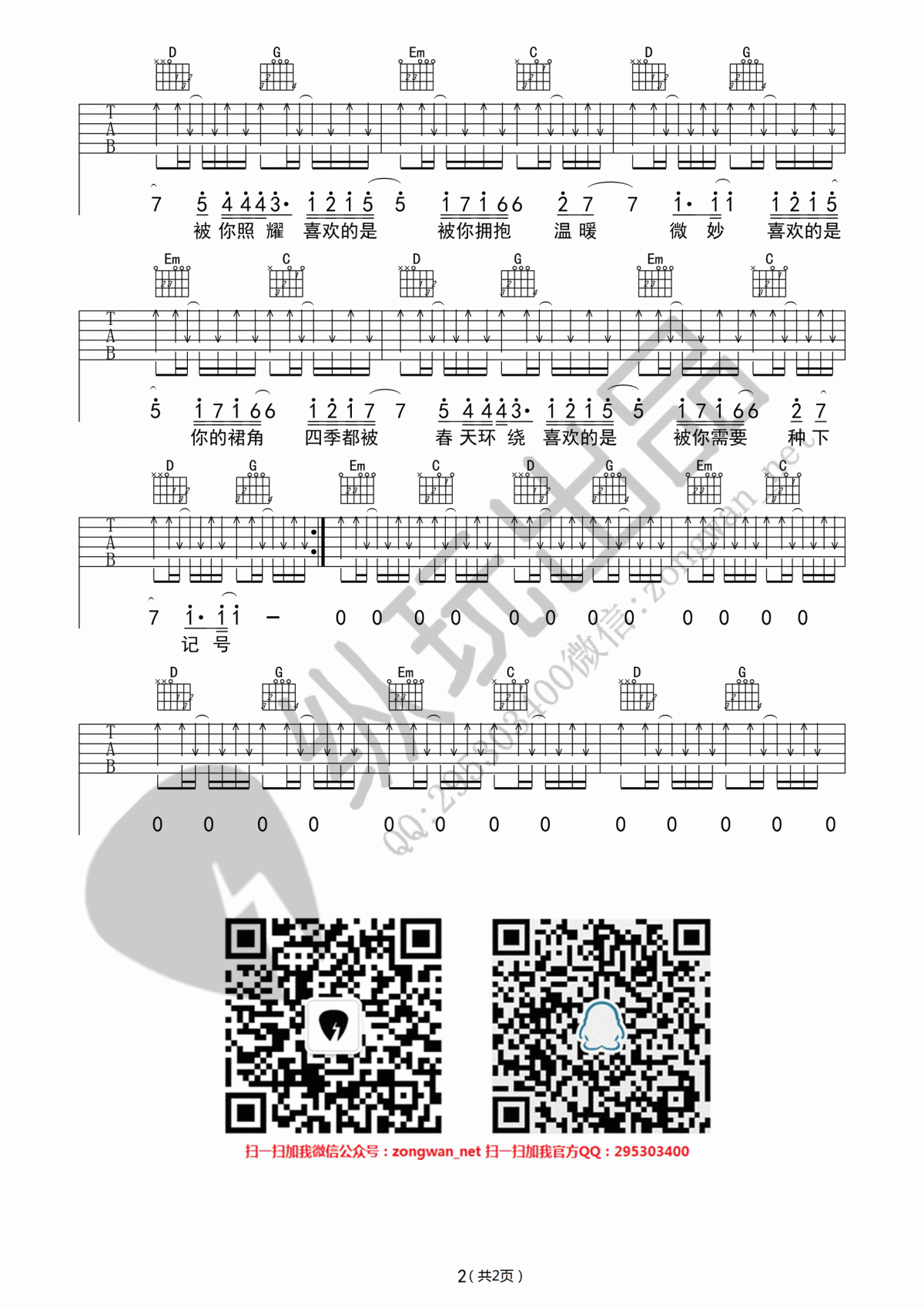 多喜欢你吉他谱 小贱（纵玩乐器版）2
