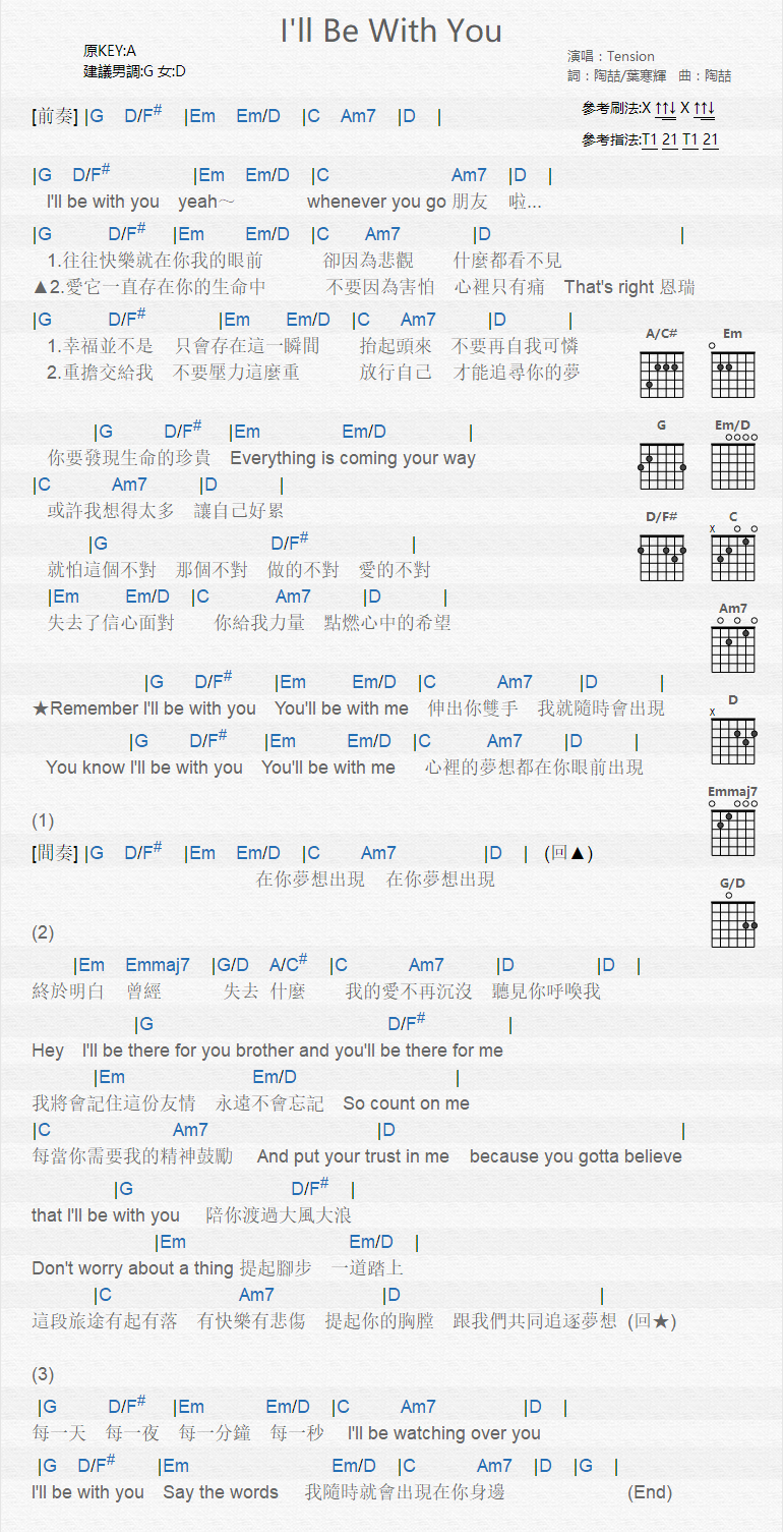 I ll Be With You_吉他谱_Tension1