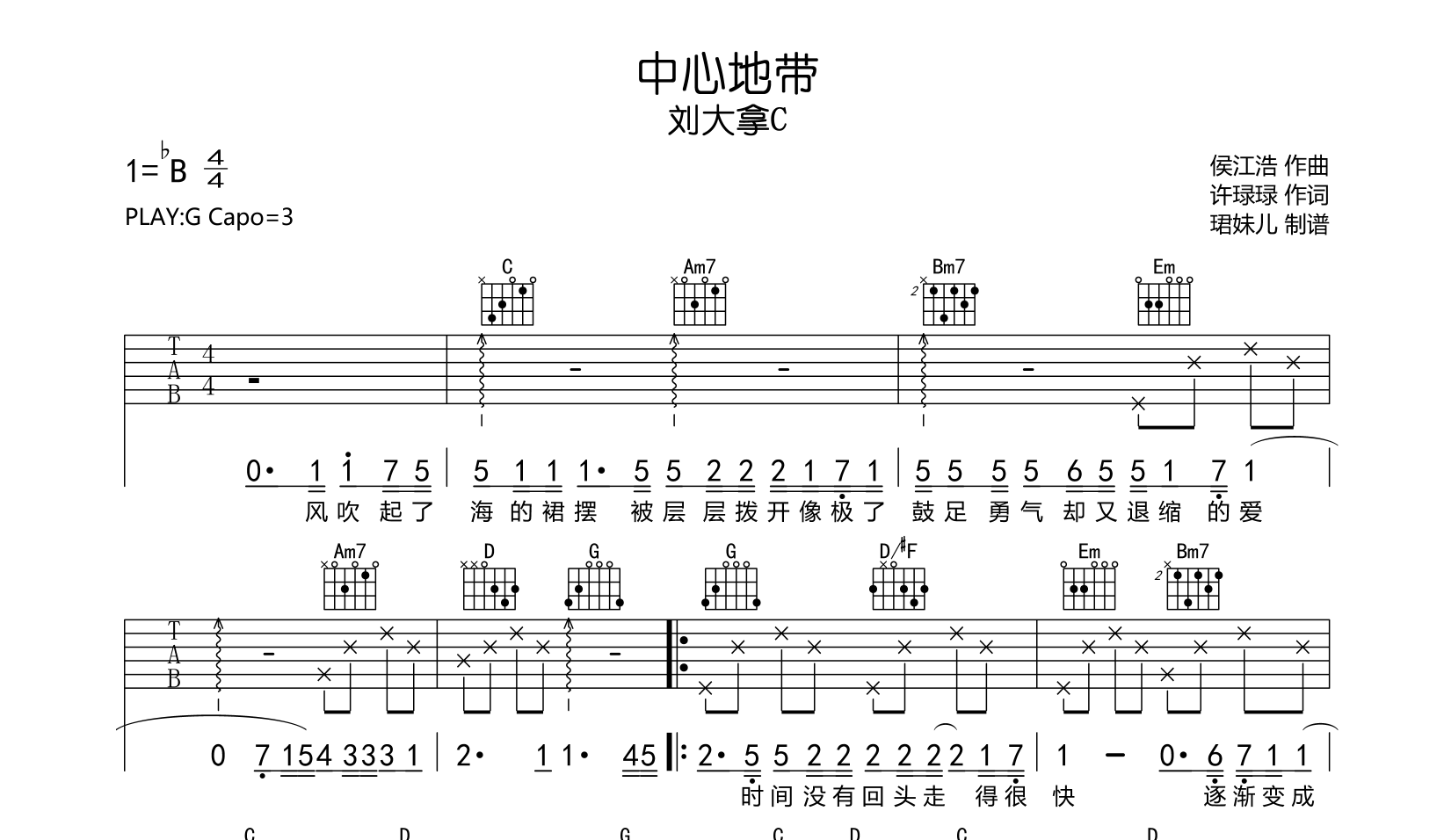 中心地带吉他谱_刘大拿_G调原版六线谱_吉他弹唱谱1