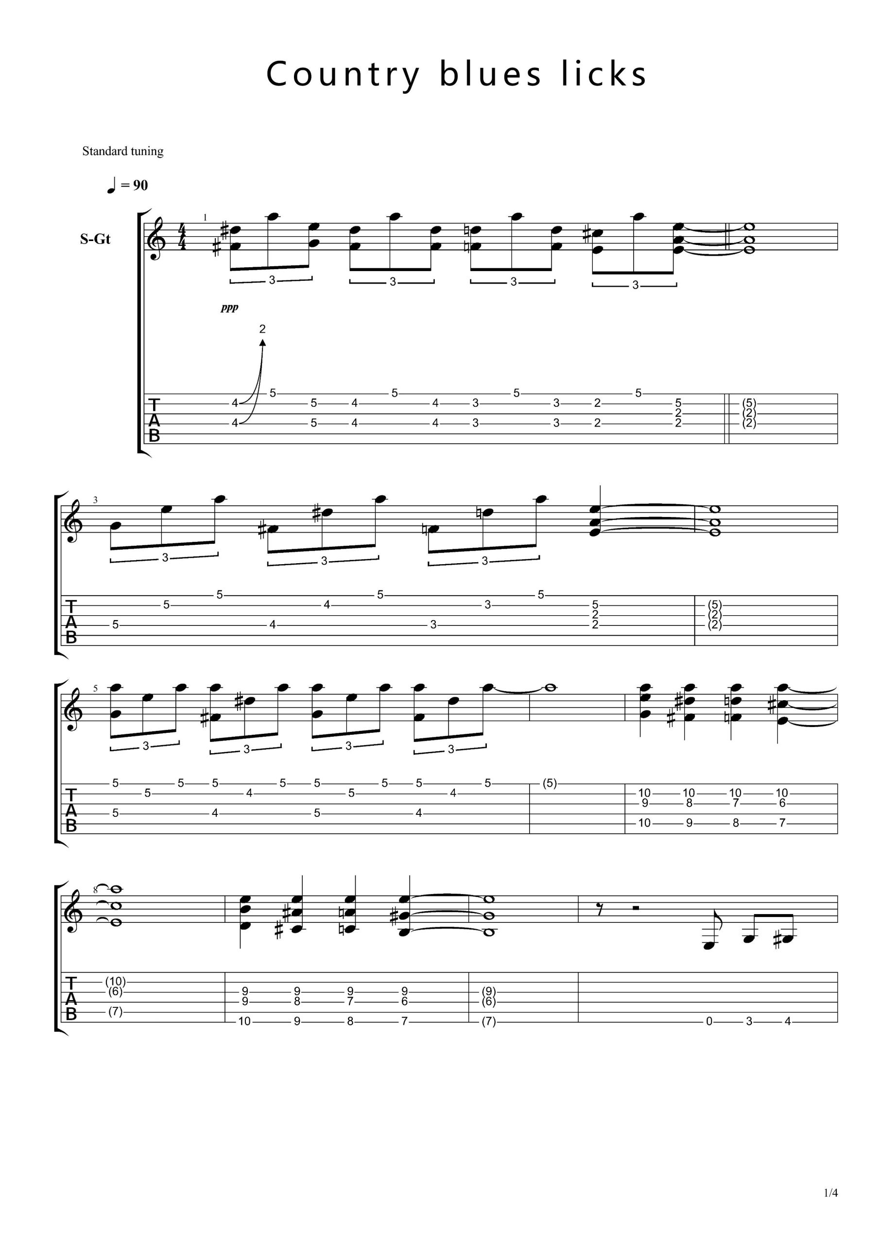 Country blues licks吉他谱-指弹独奏六线谱-图片谱1