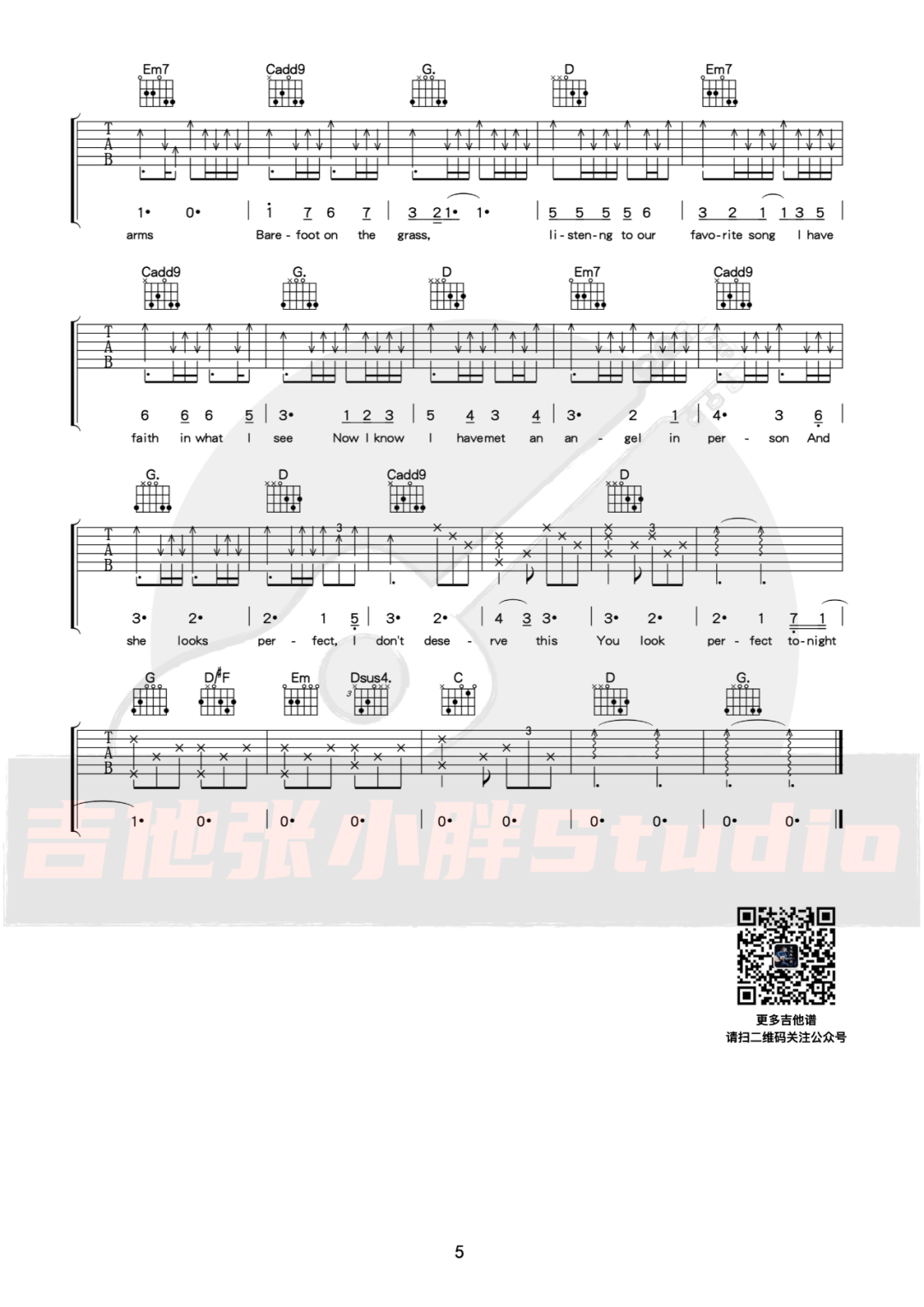 《Perfect》吉他谱-Ed Sheeran-G调弹唱六线谱-高清图片谱1