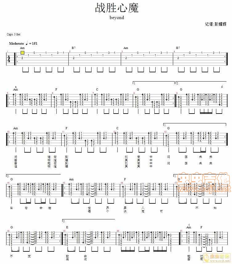 战胜心魔|beyond|吉他谱|图片谱|高清|BEYOND1