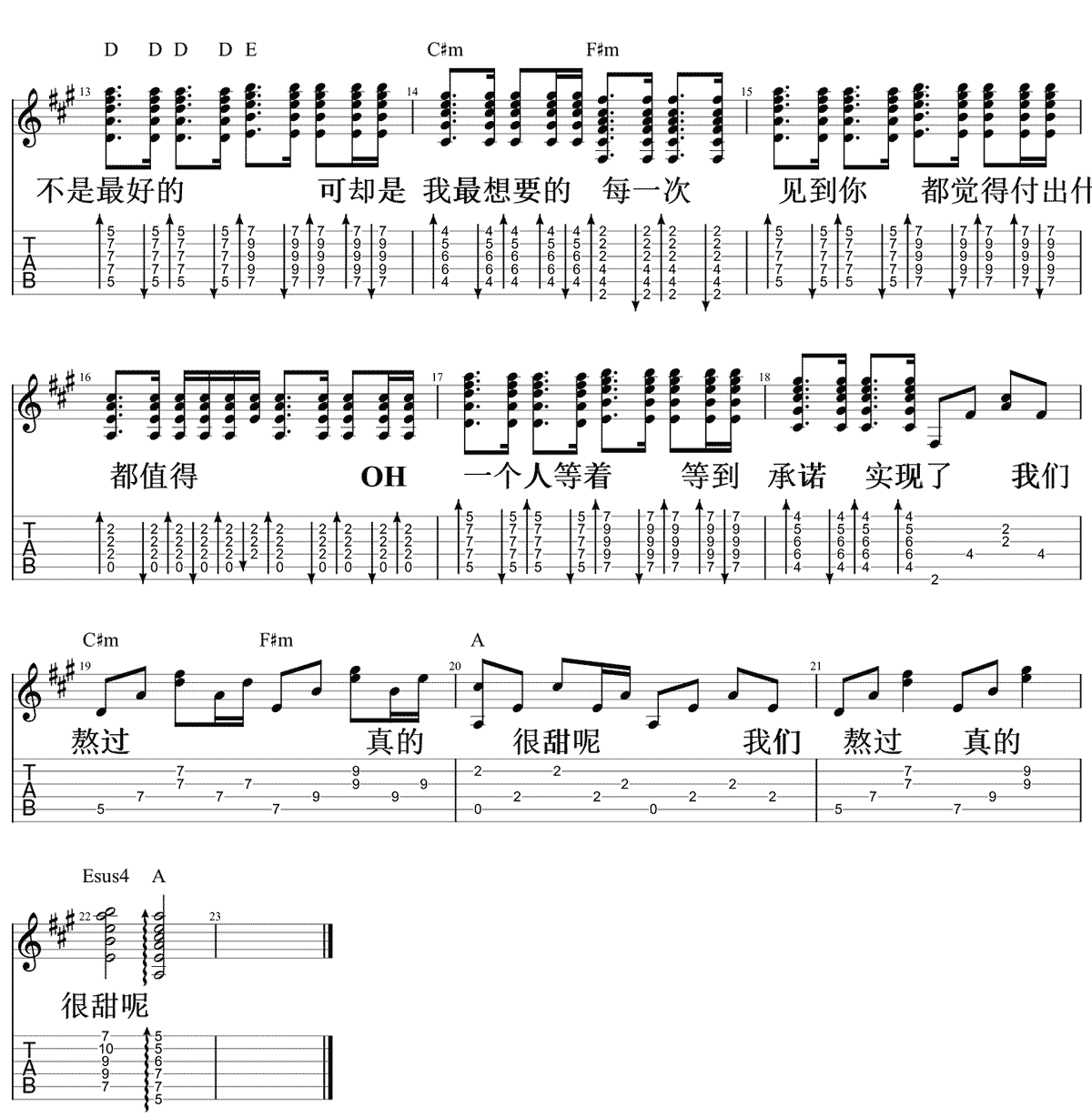 熬吉他谱_HHW_《熬》A调原版弹唱六线谱2