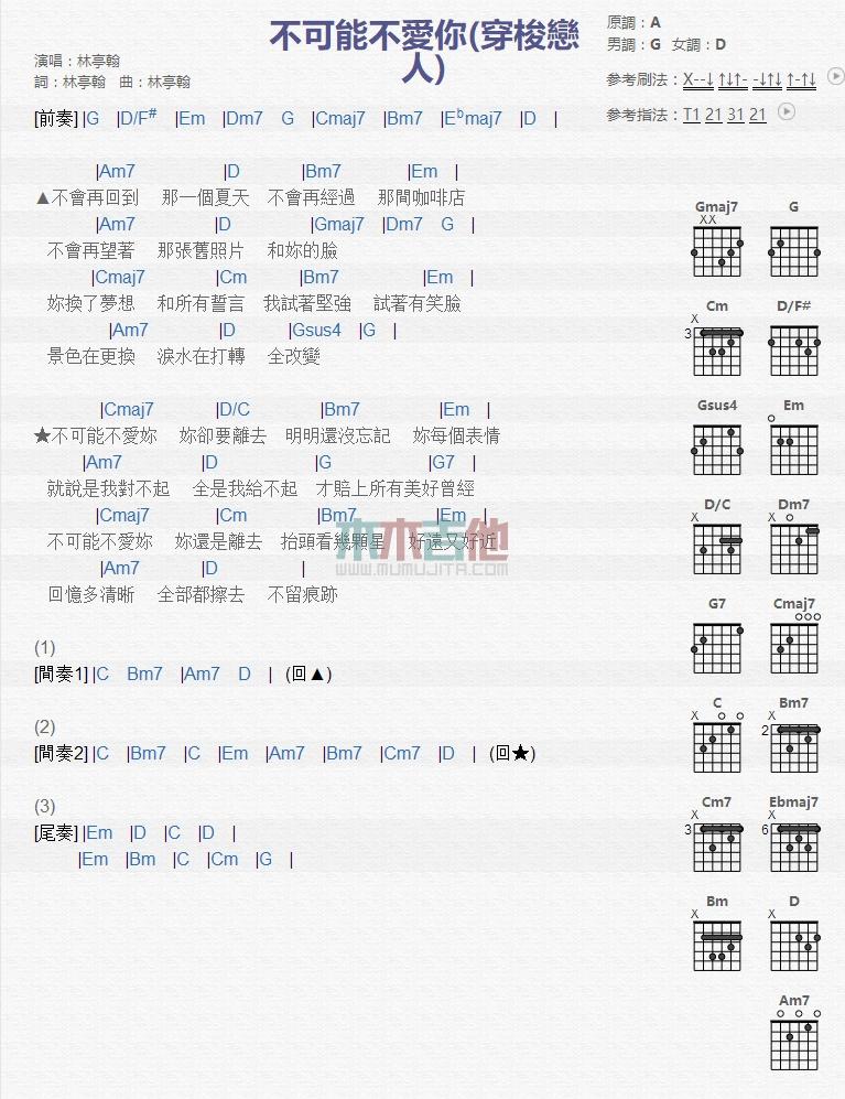 不可能不爱你_吉他谱_林亭翰1