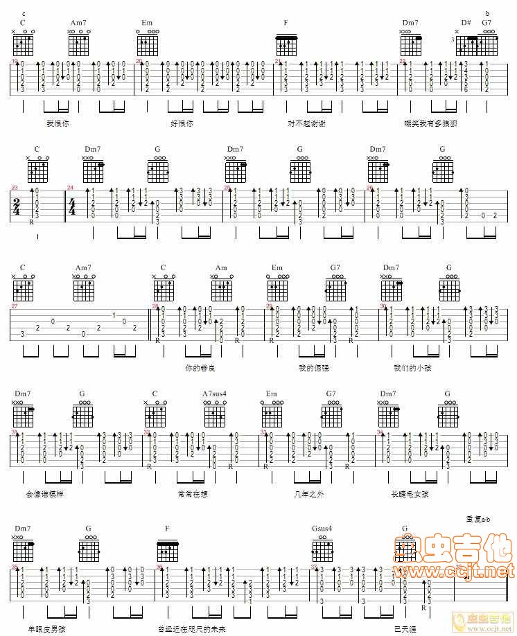 对不起谢谢|吉他谱|图片谱|高清|陈奕迅1