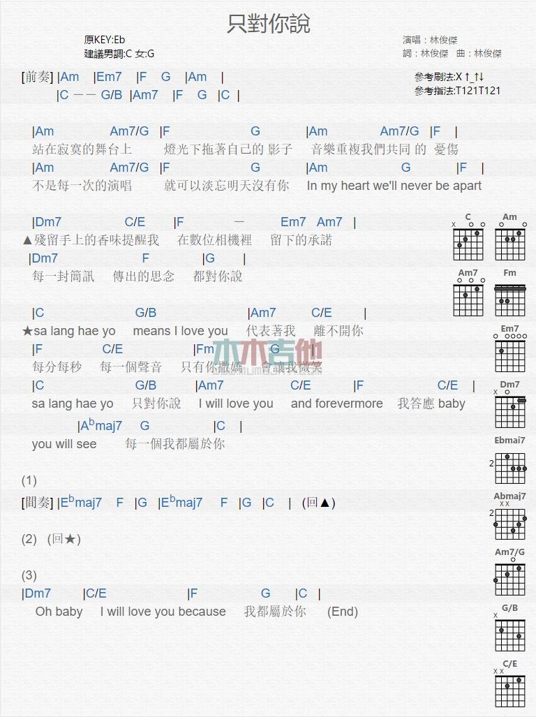 只对你说_吉他谱_林俊杰1