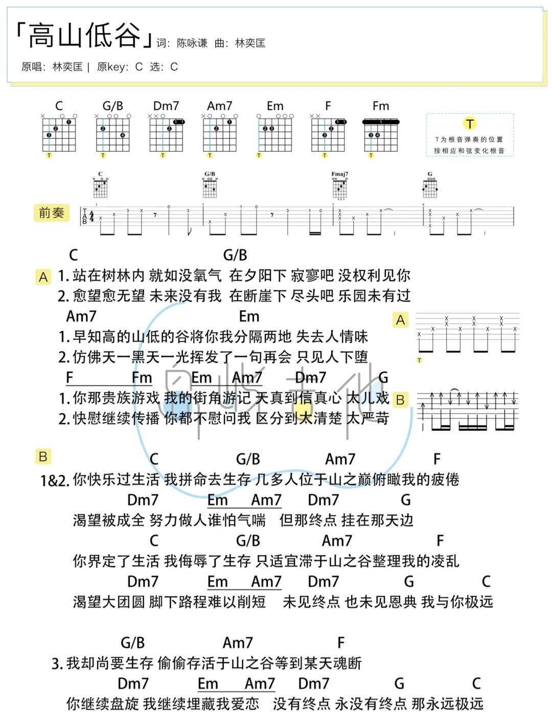 高山低谷吉他谱-林奕匡-C调指法弹唱谱-图片谱1
