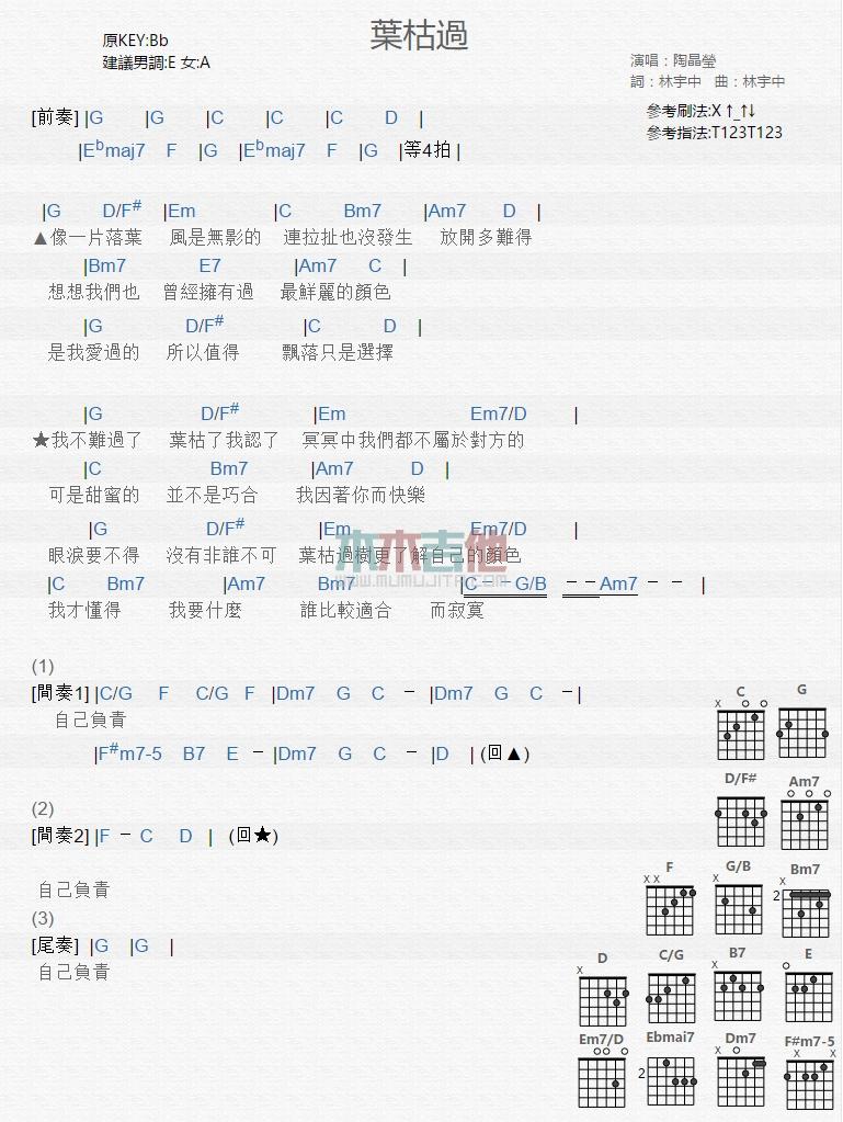 叶枯过_吉他谱_陶晶莹1