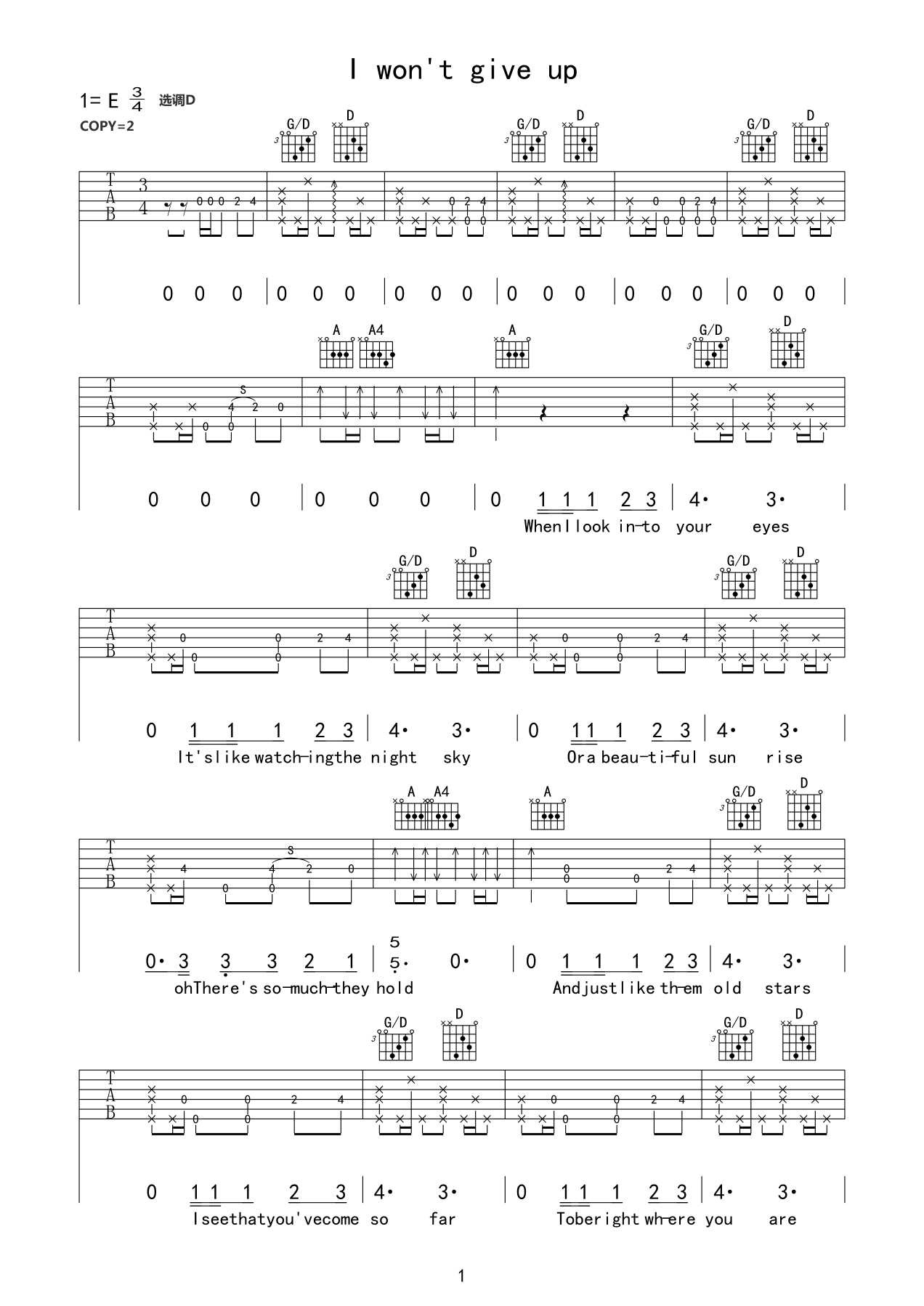 i wont give up吉他谱 E调六线谱_精选版_Jason Mraz1