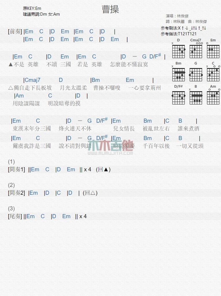 曹操_吉他谱_林俊杰1