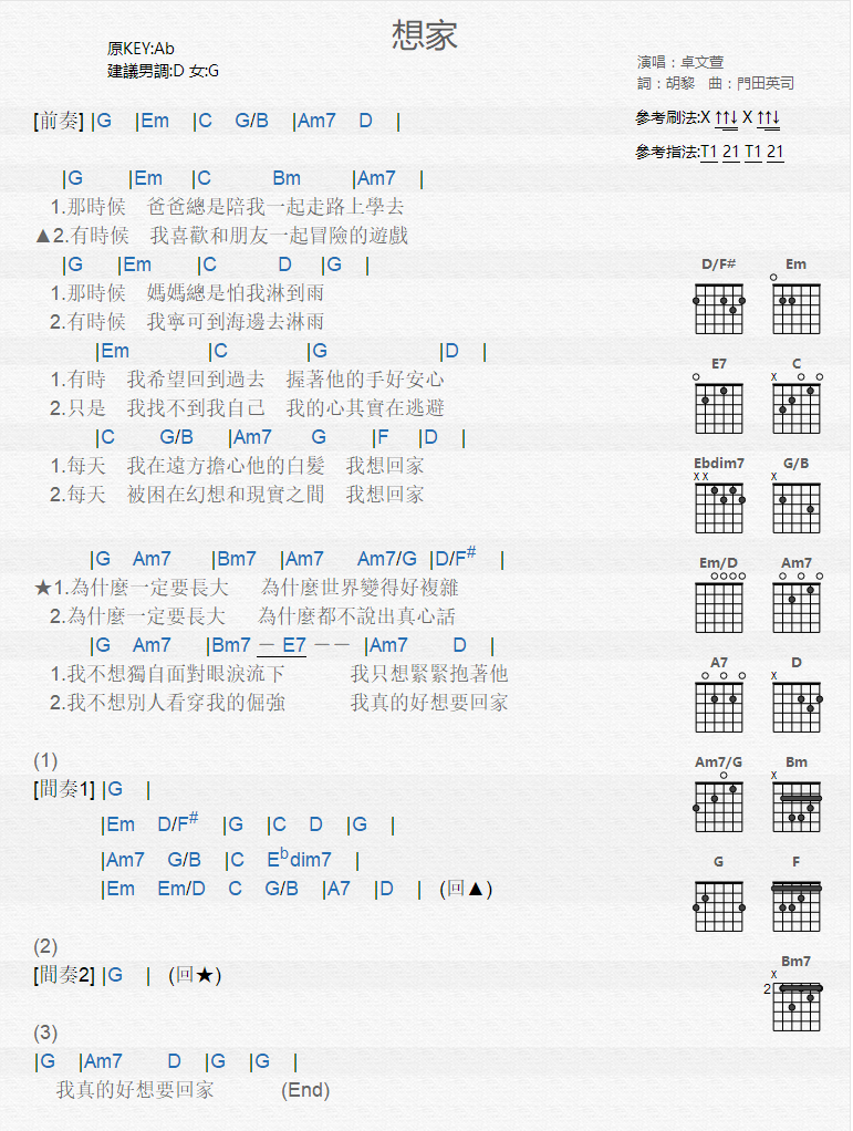 想家_吉他谱_卓文萱1