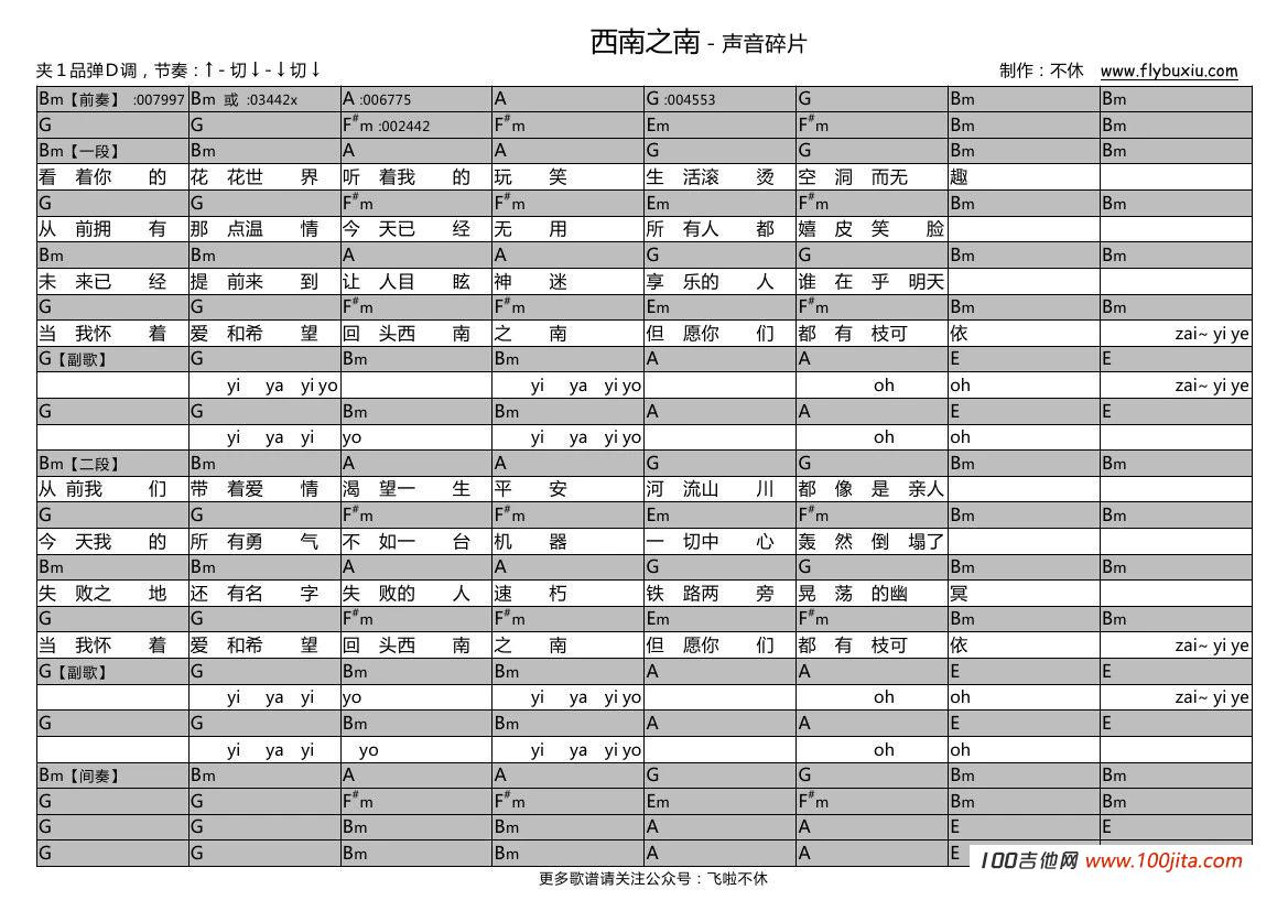 《西南之南》吉他谱_声音碎片_C调吉他伴奏弹唱谱1