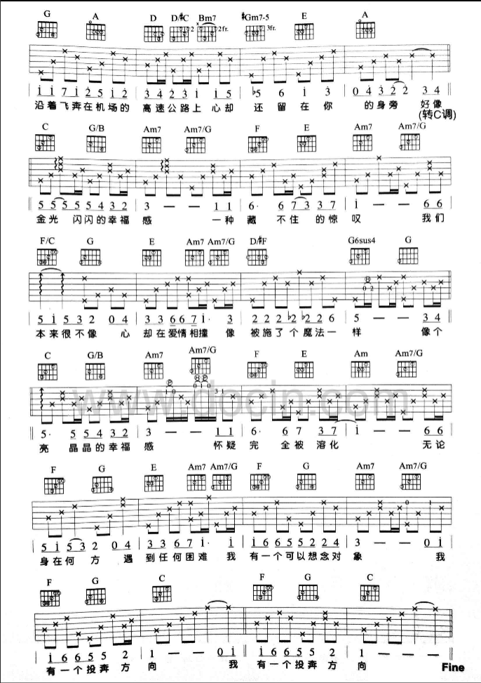 幸福感吉他谱 G调六线谱-孟庭苇1