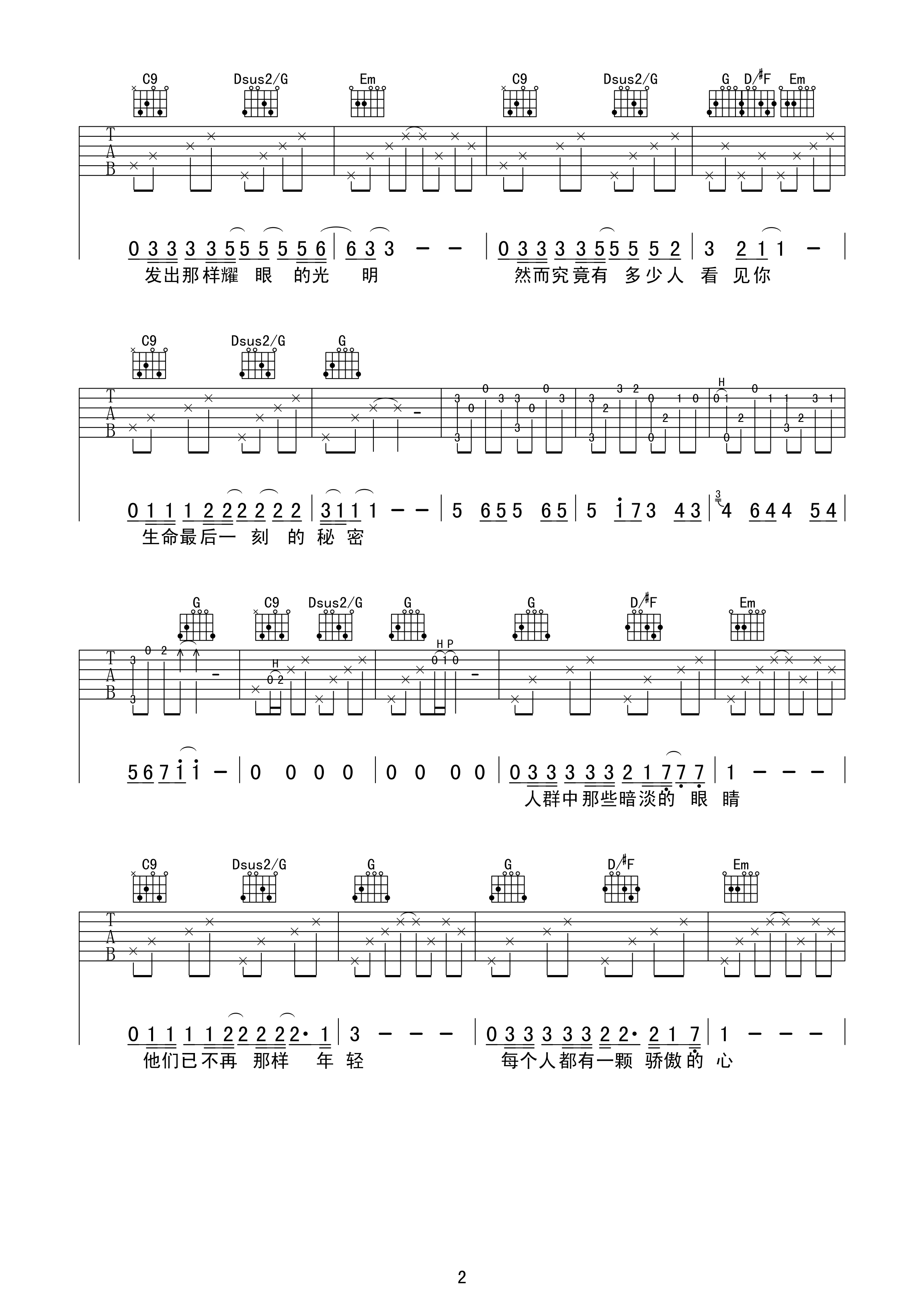 每个人都是一颗流星吉他谱 G调高清版_快马飞刀编配_小魏2