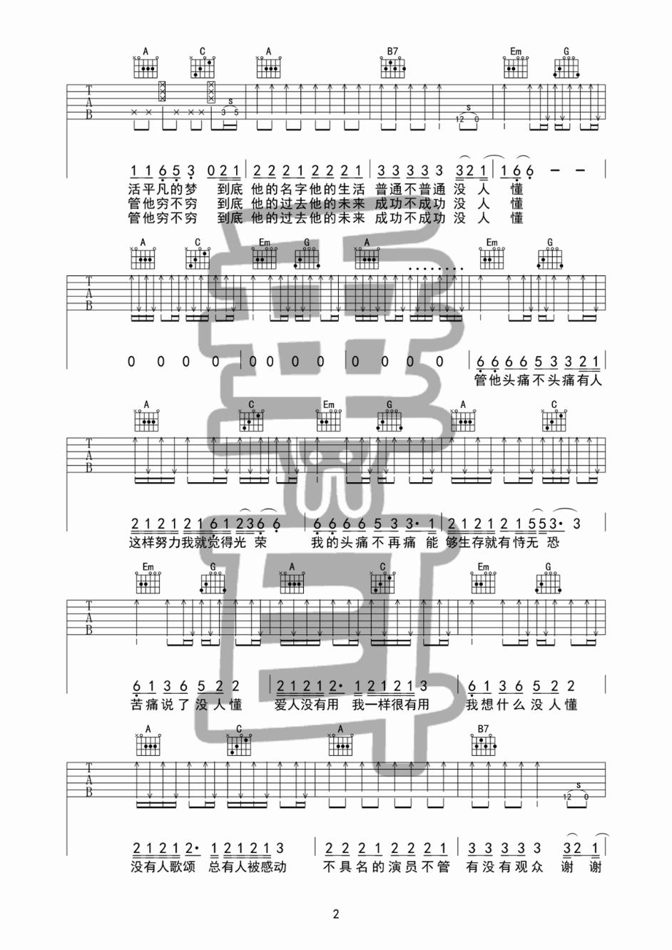 谢谢侬吉他谱 G调附前奏-垂耳吉他编配-陈奕迅1