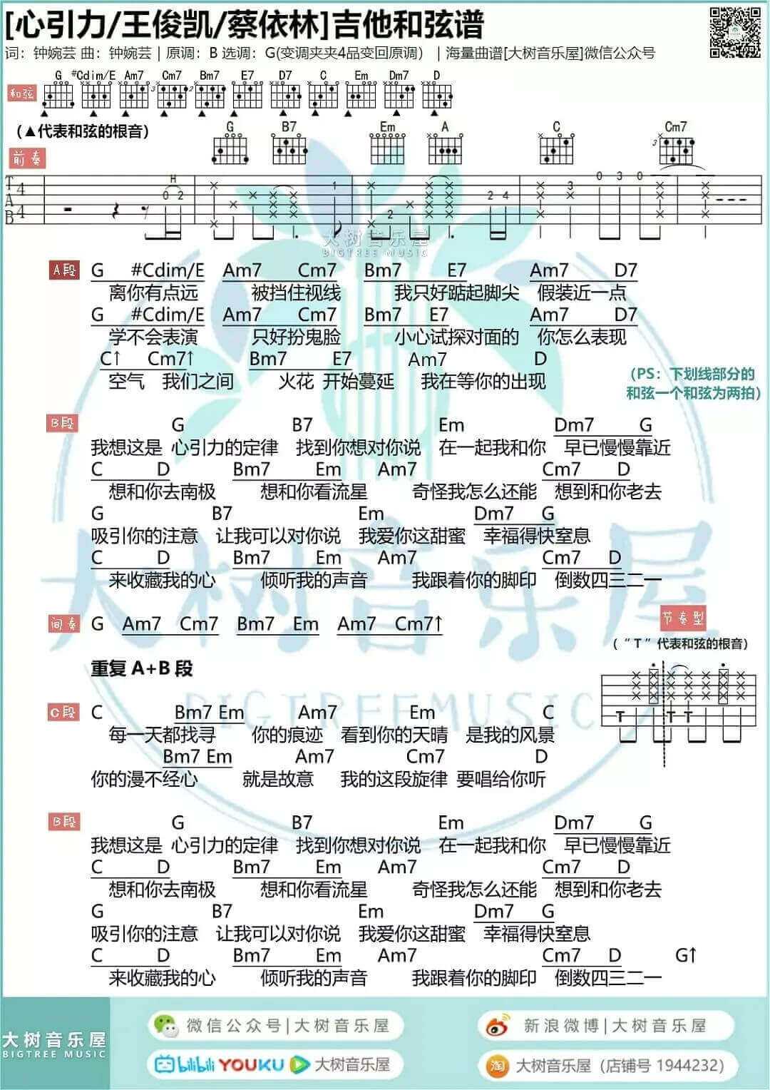 心引力吉他谱 G调和弦谱-蔡依林1