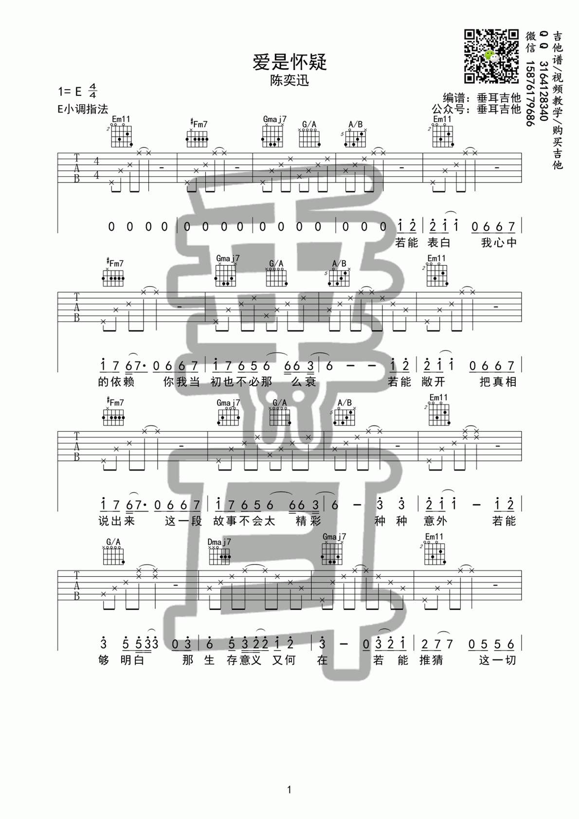 爱是怀疑funk版_E调吉他谱_陈奕迅1