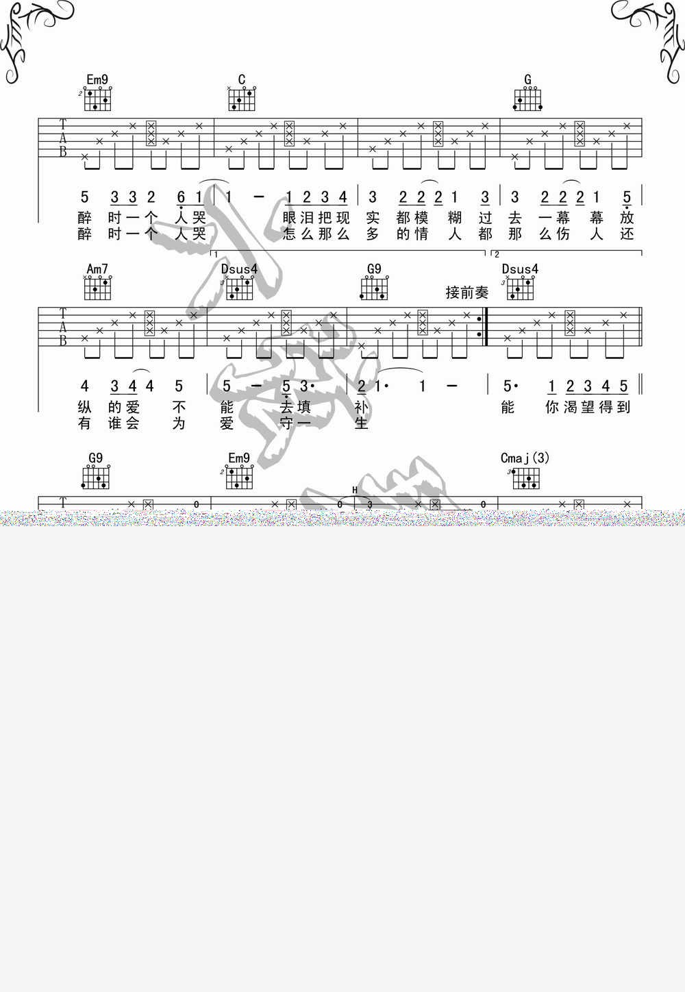 原版编配：《某某》陈楚生做客鲁豫有约现场版 by:Lxguitar|吉他谱|图片谱|高清|陈楚生1