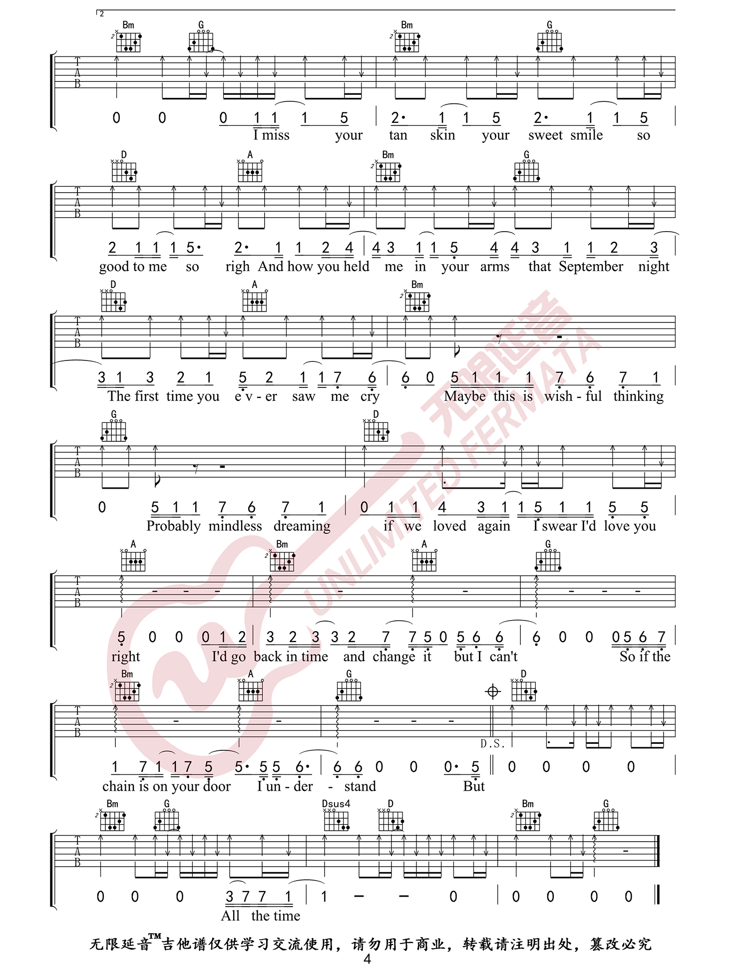 《Back To December》吉他谱_Taylor Swift_D调原版弹唱六线谱4