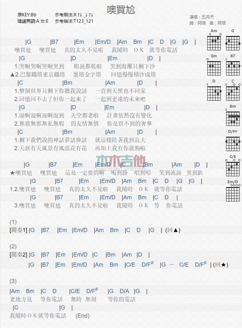噢买尬_吉他谱_五月天1