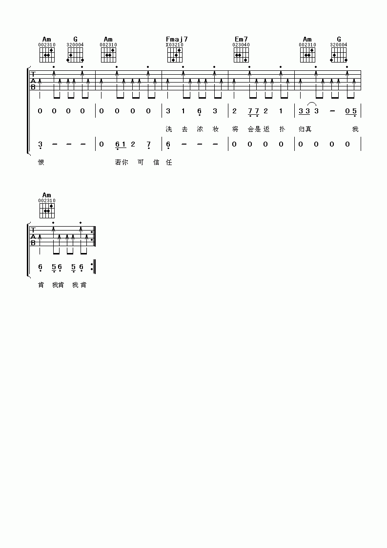 梅艳芳《我肯》吉他谱3
