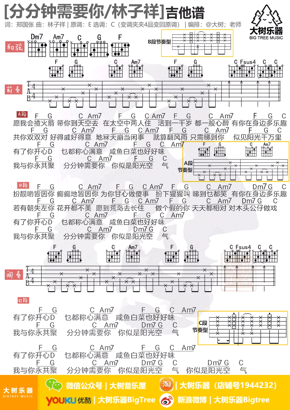 分分需要你吉他谱 C调-大树乐器编配-林子祥1