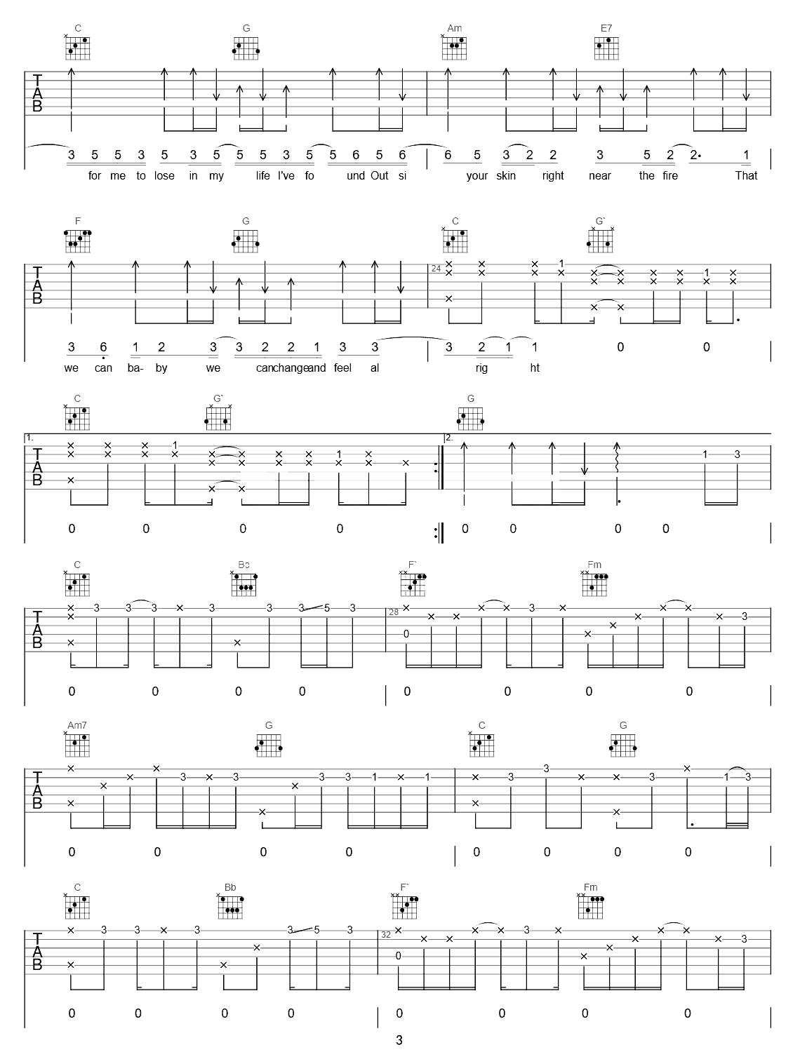 Free Loop吉他谱_Daniel Powter_C调弹唱谱_完整六线谱3