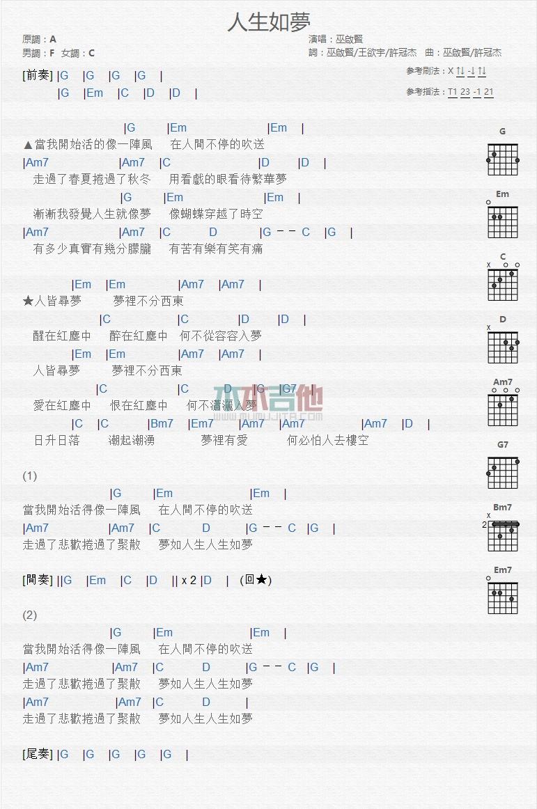 人生如梦_吉他谱_巫启贤1