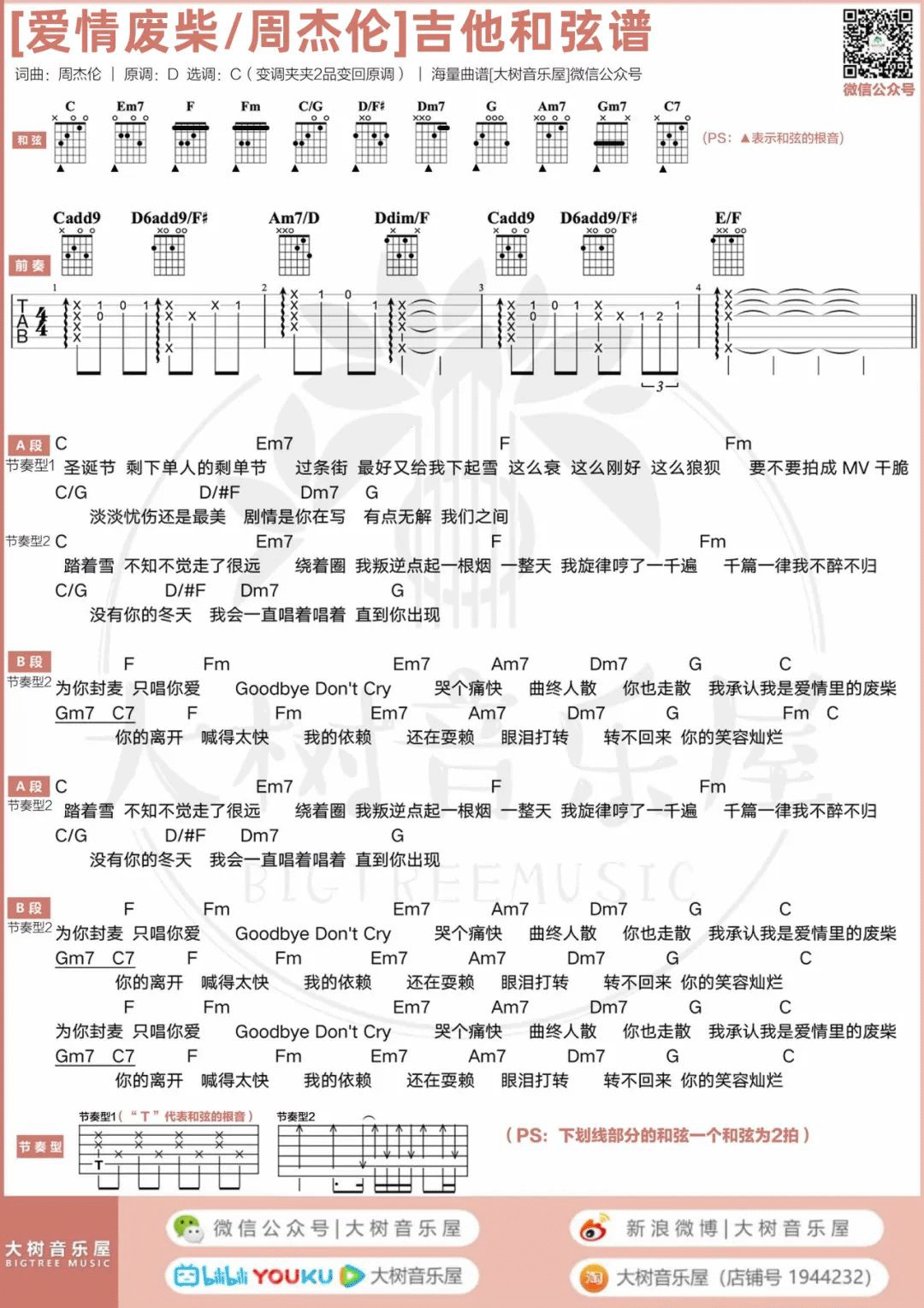 爱情废柴吉他谱_周杰伦_C调六线谱/和弦谱_吉他弹唱教学4