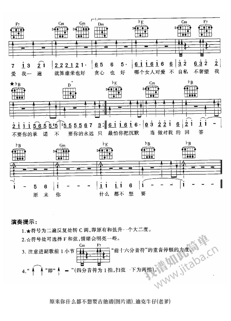 原来你什么都不想要吉他谱-张惠妹1