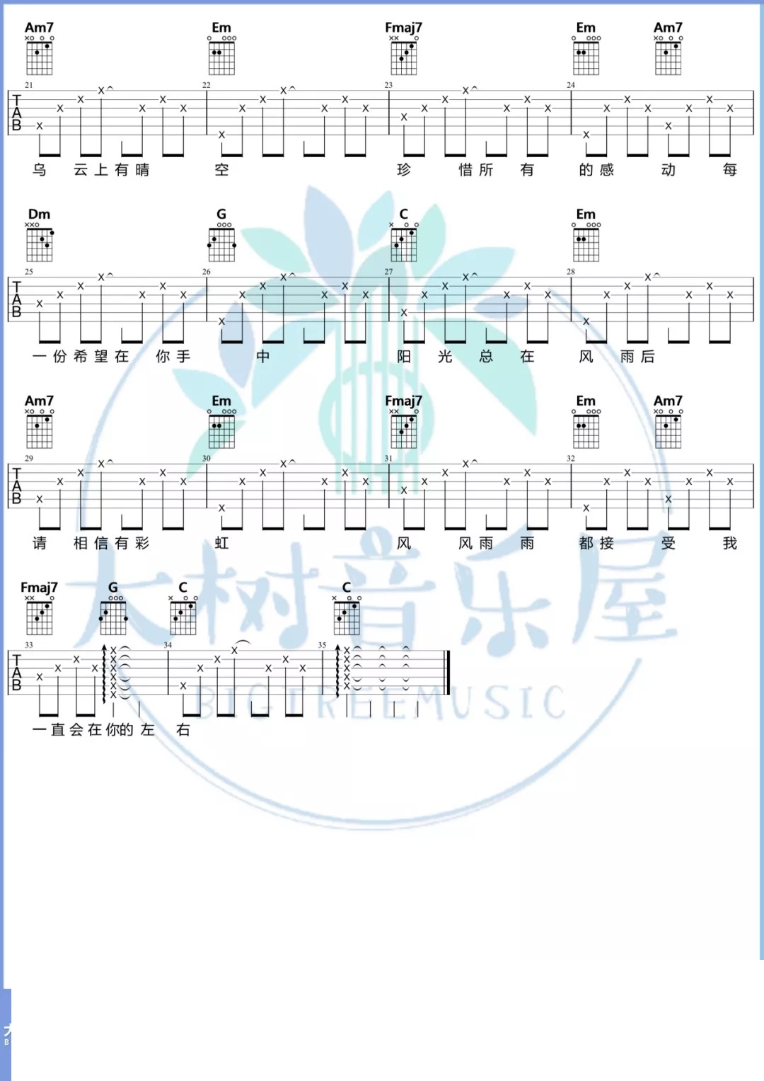 许美静《阳光总在风雨后》吉他谱1