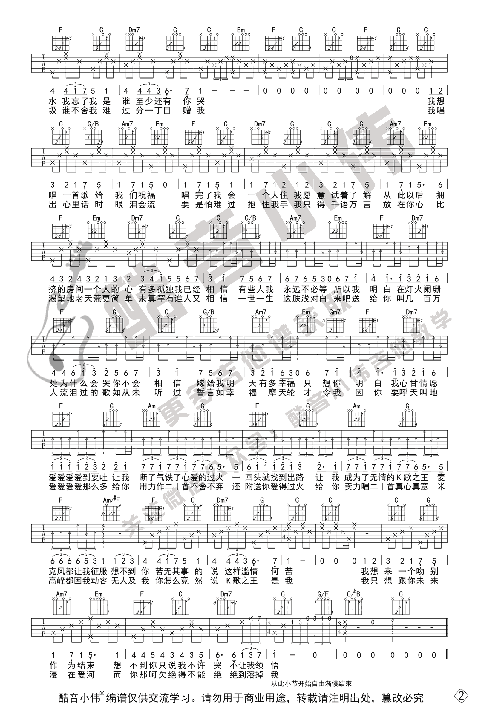 K歌之王吉他谱_C调中级版_陈奕迅_弹唱示范+教学讲解2