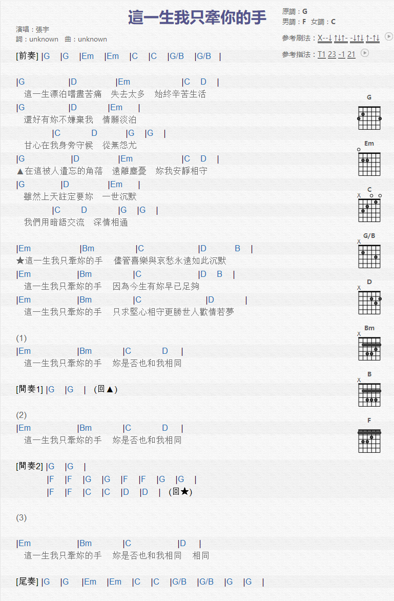 这一生我只牵你的手_吉他谱_张宇1