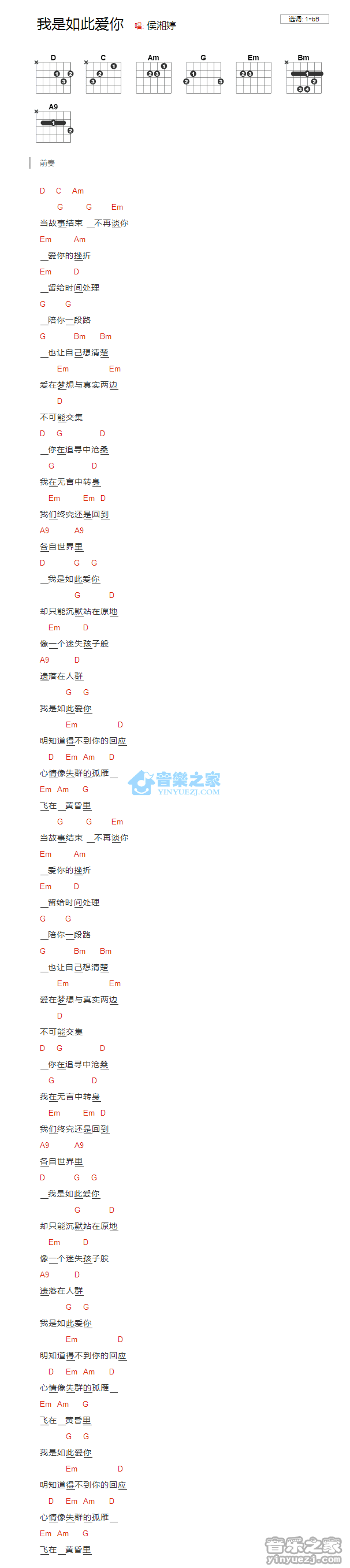 我是如此爱你_吉他谱_bB调版_侯湘婷1