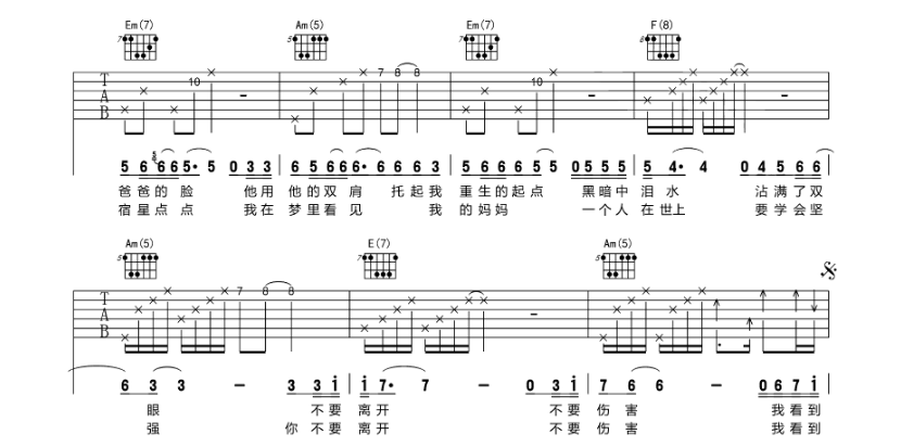 韩红《天亮了》吉他谱1