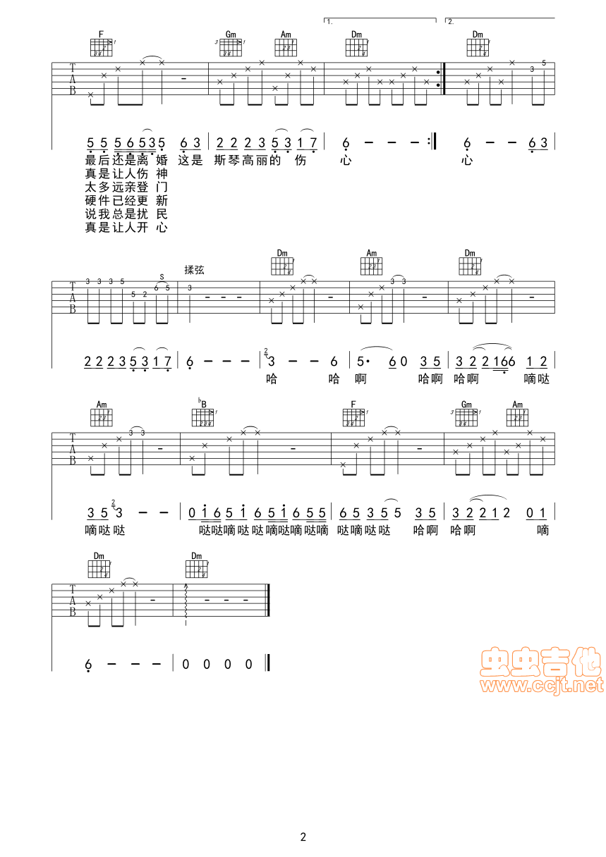 斯琴高丽的伤心斯琴高丽吉他六线谱|吉他谱|图片谱|高清|斯琴高丽1