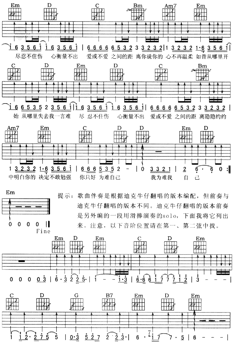 一言难尽|吉他谱|图片谱|高清|张宇1